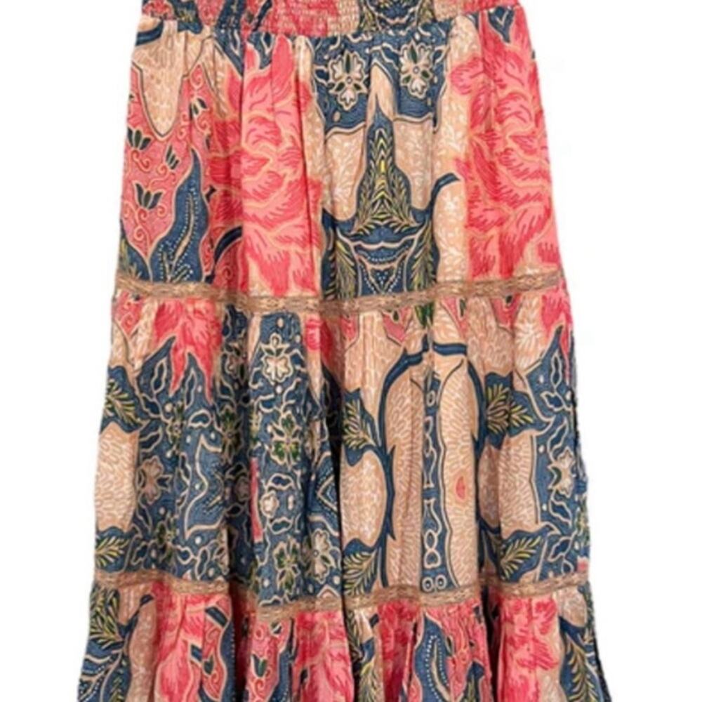 BELL by Alicia Bell Pink and Blue Tiered A-Line Maxi Skirt, L